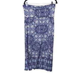 Artisan NY‎ Women's XL Blue White Boho Tile Print Strapless Maxi Dress